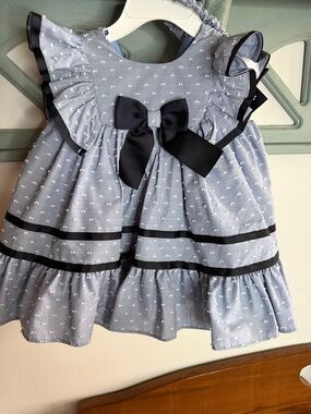 Bonnie Baby Blue and Black Ruffle Bow Dress